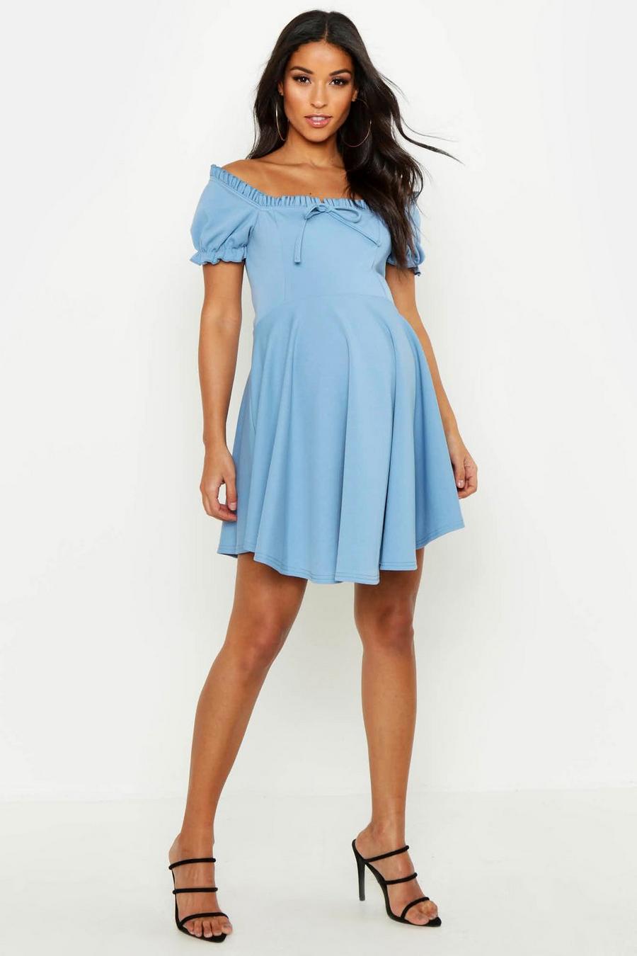 Maternity Off The Shoulder Ruffle Skater Dress image number 1