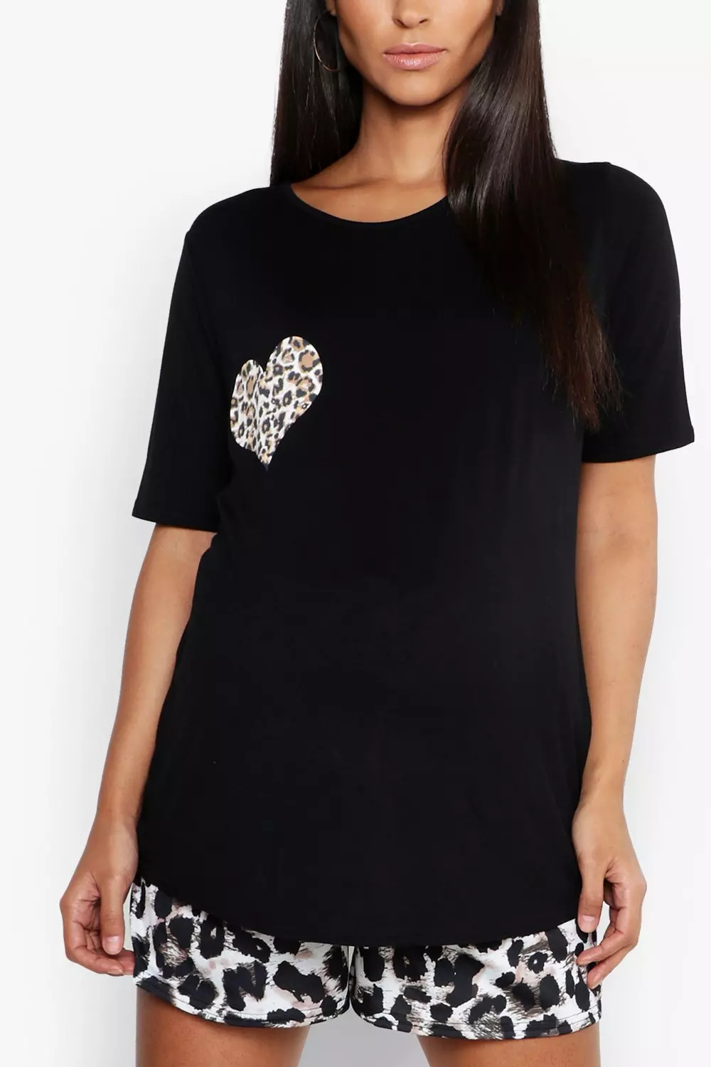 Black Maternity Leopard Heart Short Pyjama Set alternative image
