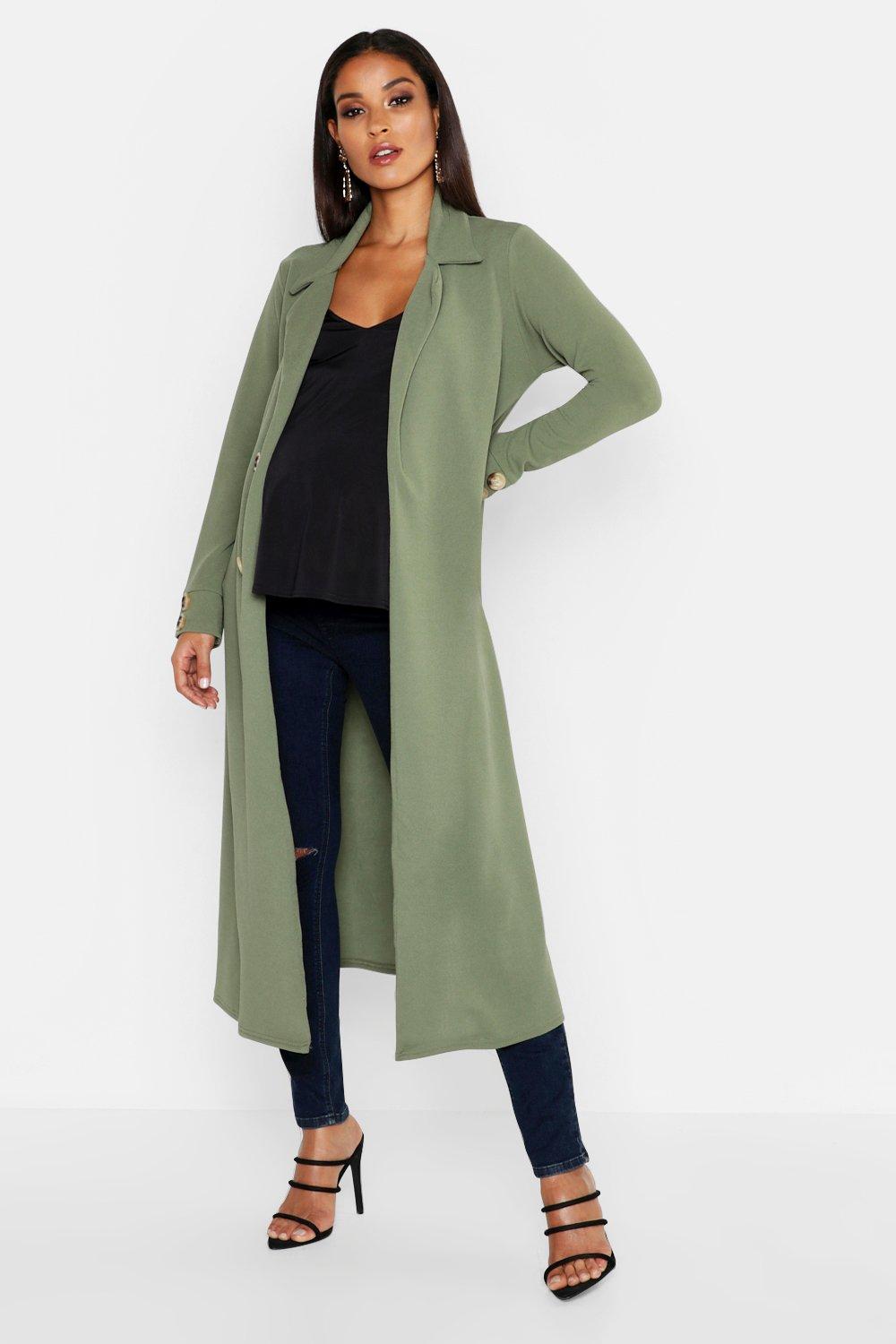 Maternity Longline Button Detail Duster Coat boohoo USA