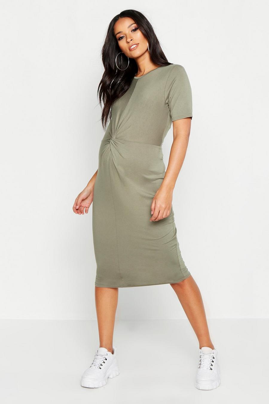 Maternity Knot Front TShirt Midi Dress image number 1