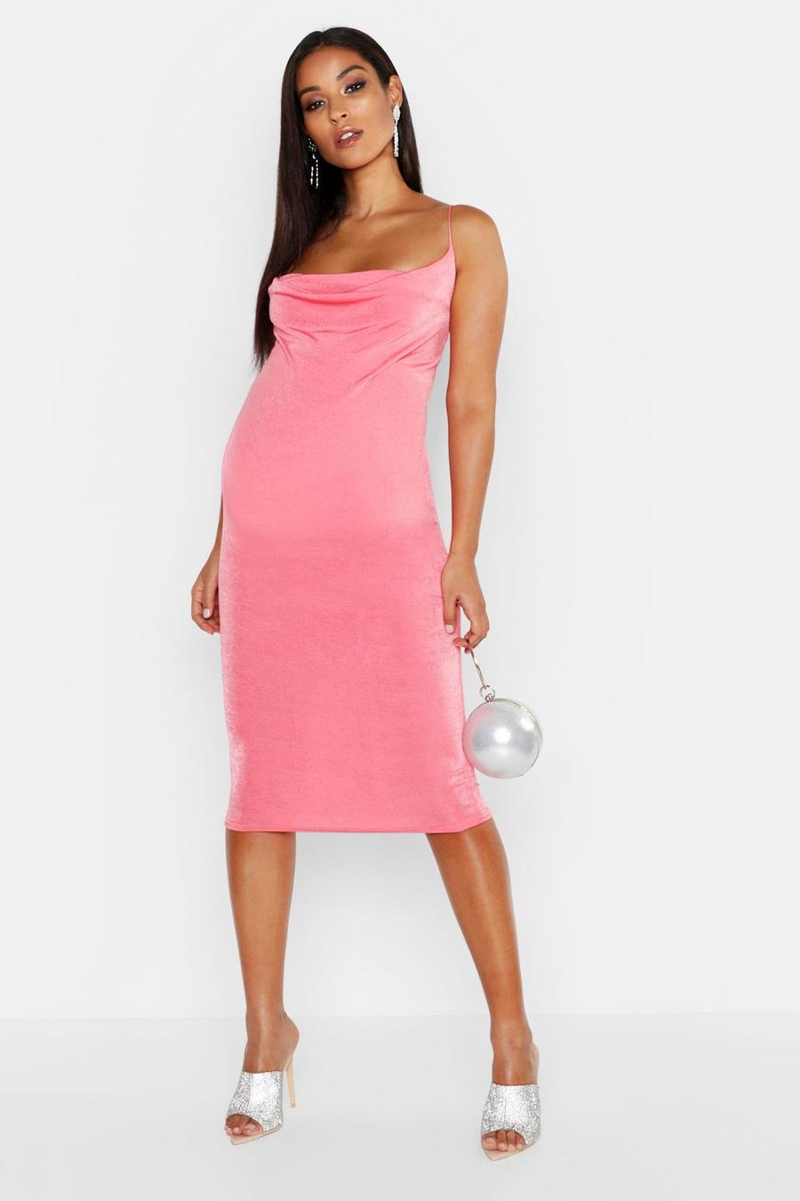 Coral Maternity Cowl Neck Slinky Midi Dress image number 1