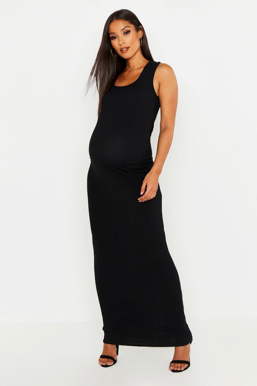 Black Maternity Scoop Rib Maxi Dress