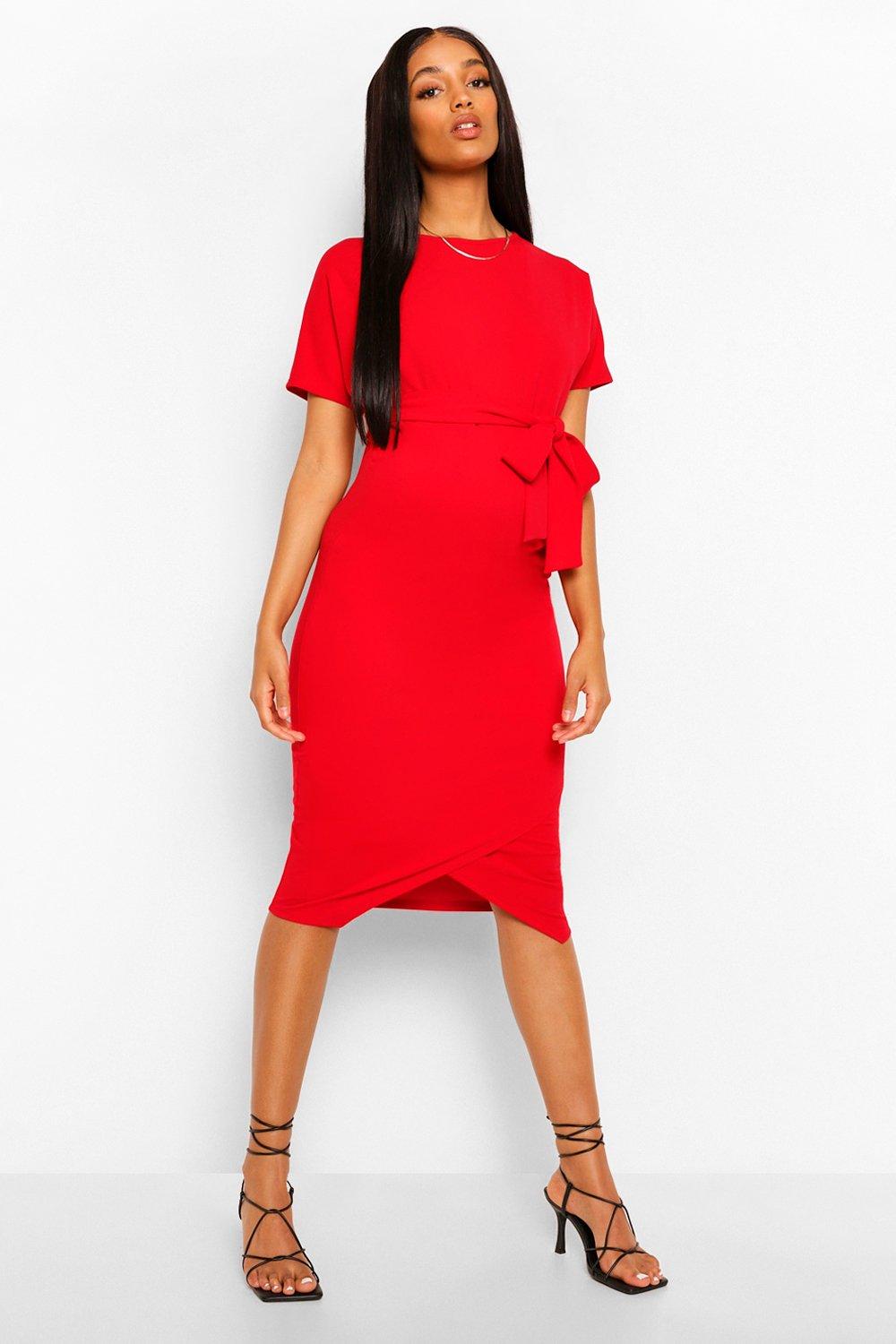 boohoo red maternity dress