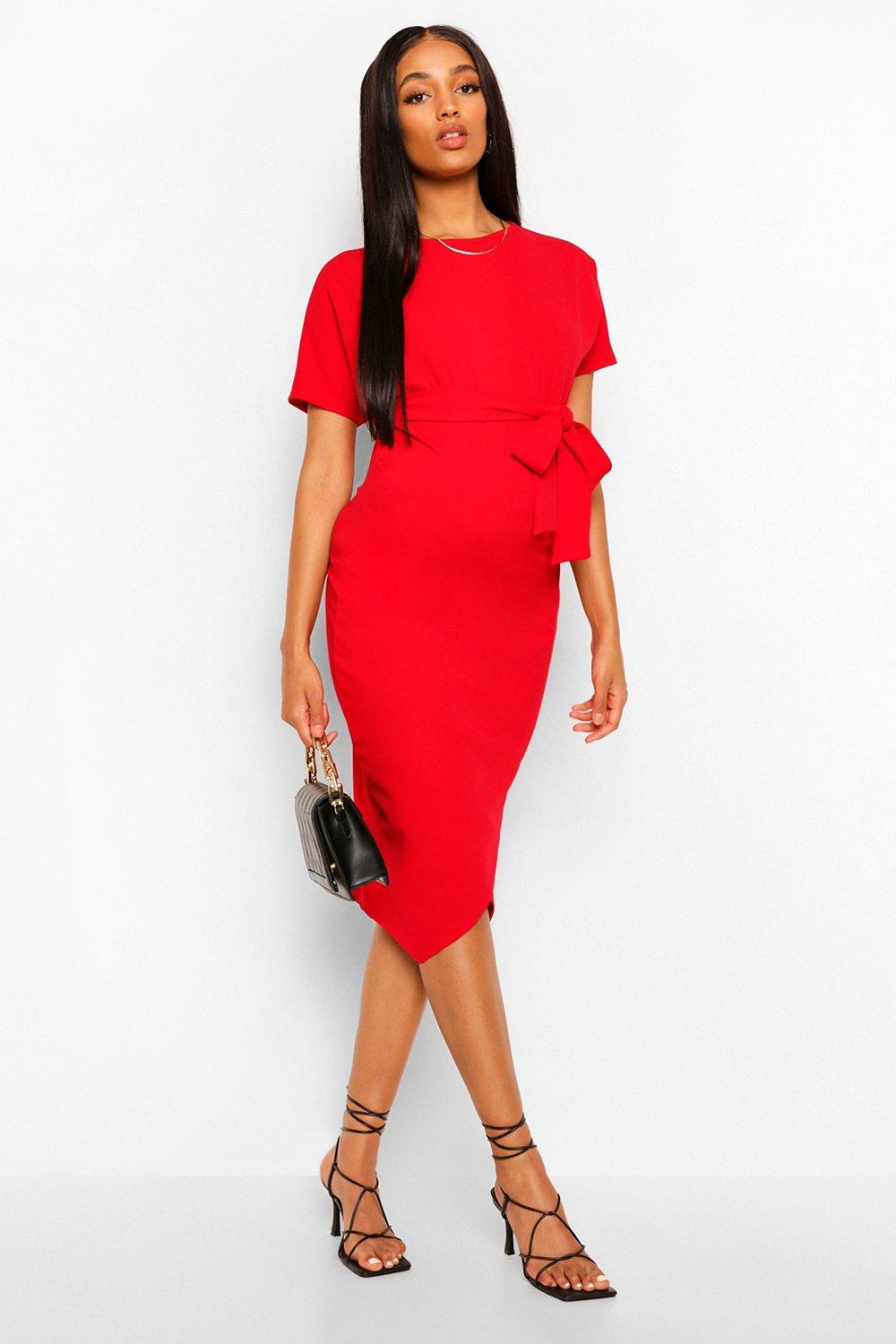 boohoo red maternity dress