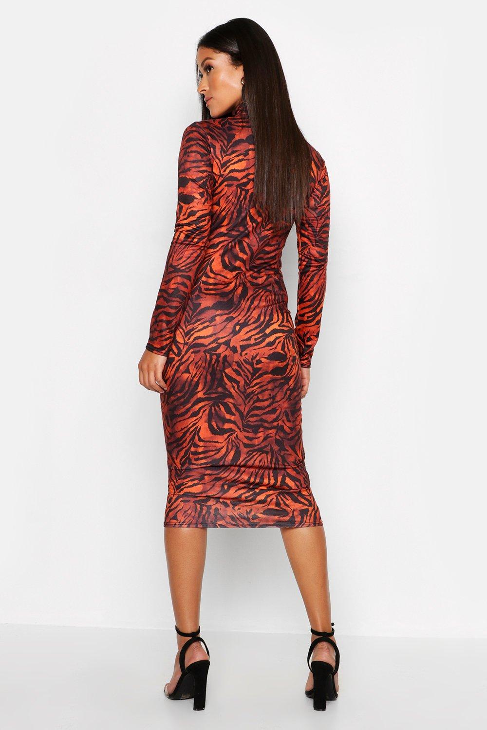 tiger high neck midi dress