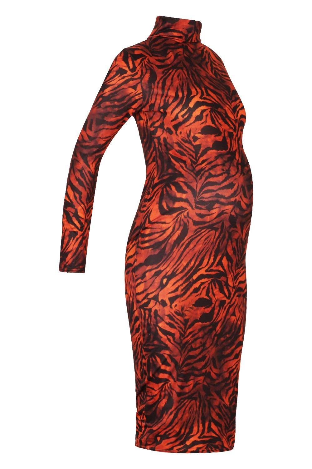 tiger high neck midi dress