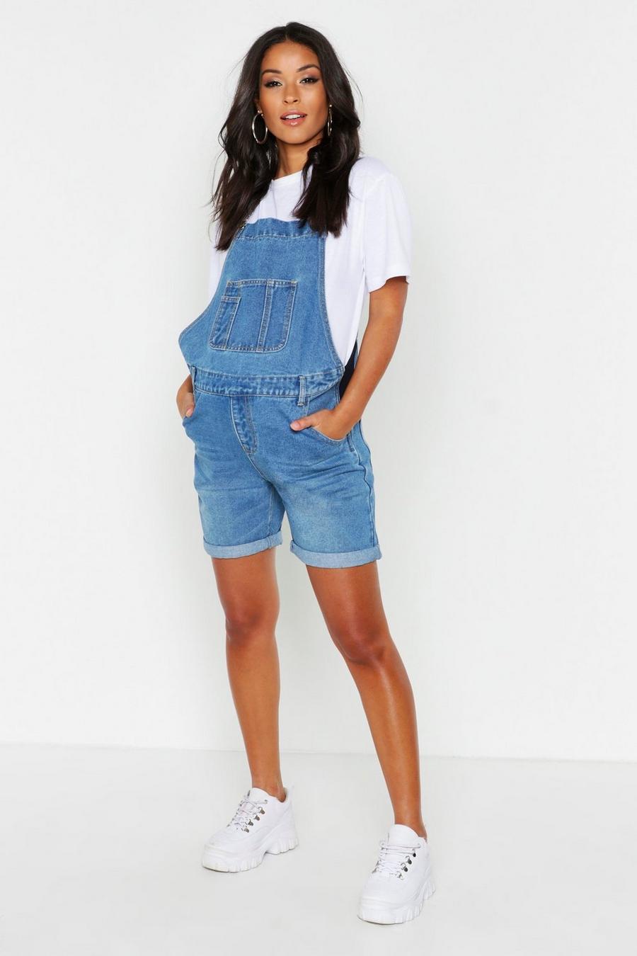 Blue Maternity Overall Shorts image number 1