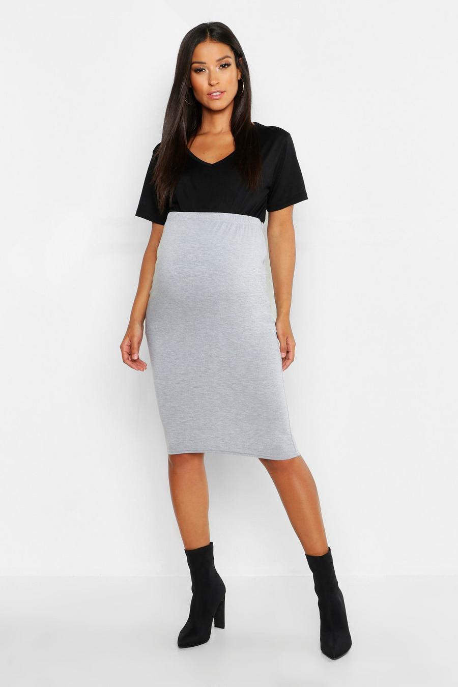 Grey Maternity Over The Bump Midi Skirt image number 1