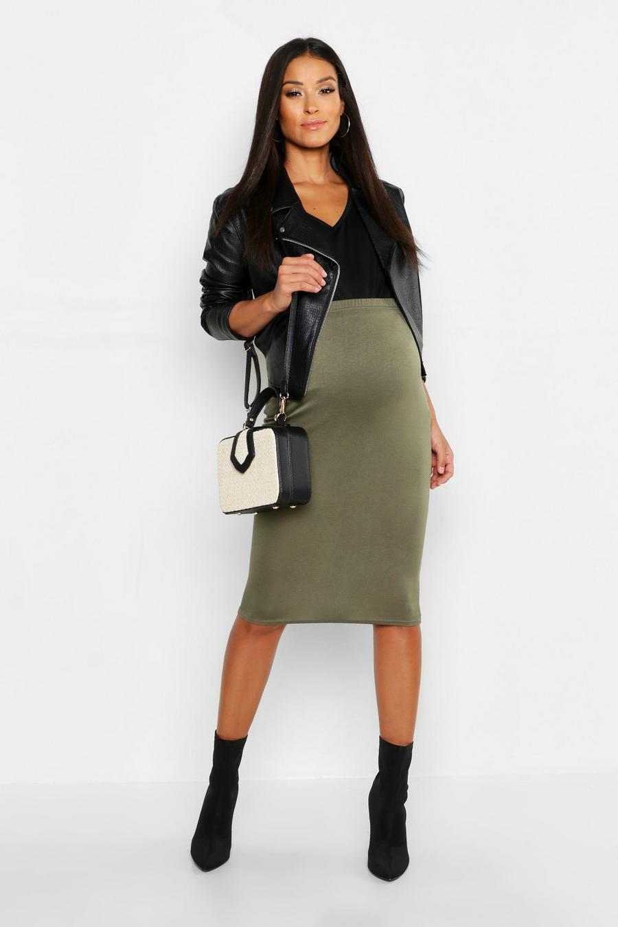 Khaki Maternity Over The Bump Midi Skirt image number 1