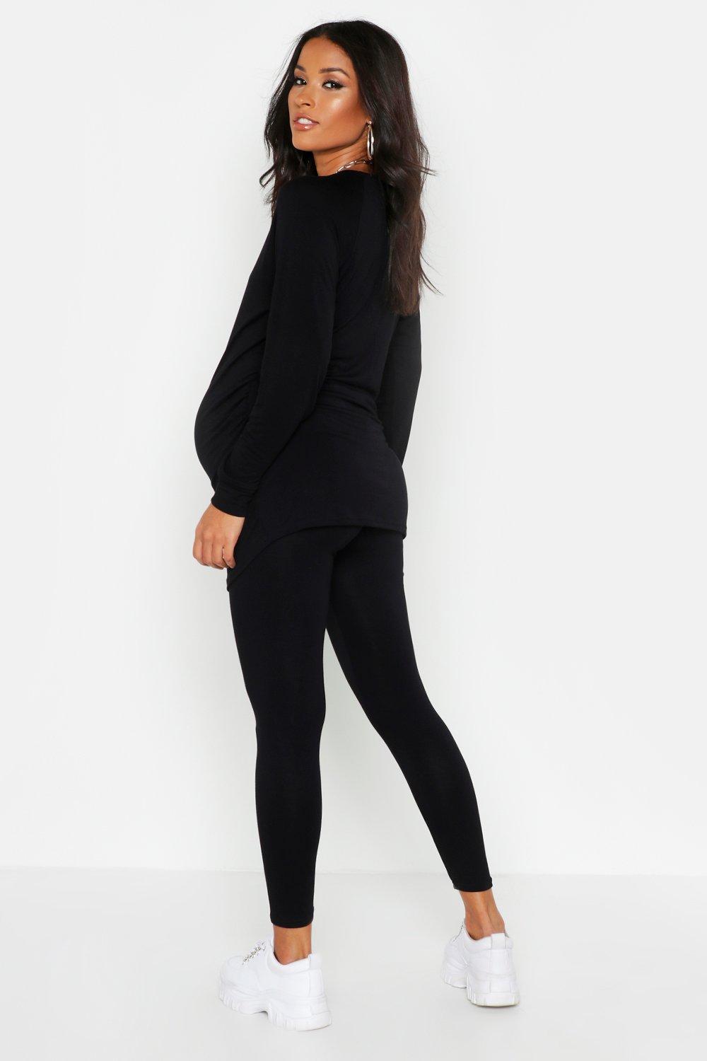 Buy Boohoo Maternity Rib Wrap Nursing Pyjama Legging Set In Black