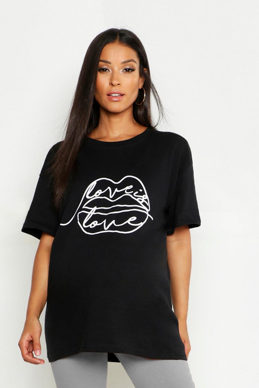 Black Maternity Love Is Love Lips Graphic Tee image number 1