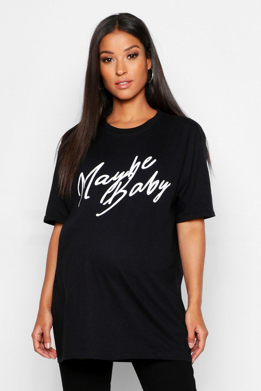 Umstandsmode T-Shirt mit „Maybe Baby“-Slogan image number 1