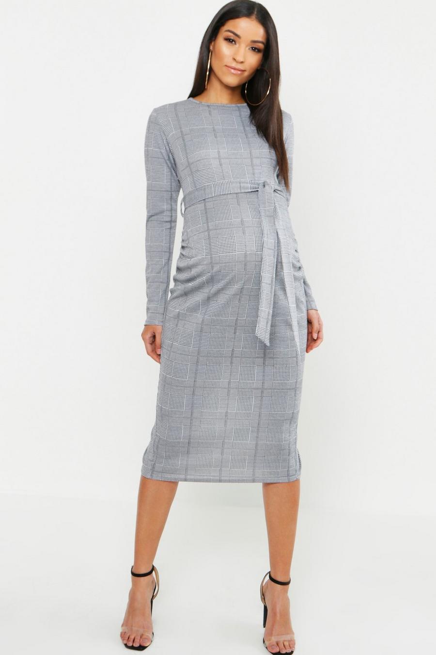 Maternity Check Tie Waist Midi Dress image number 1