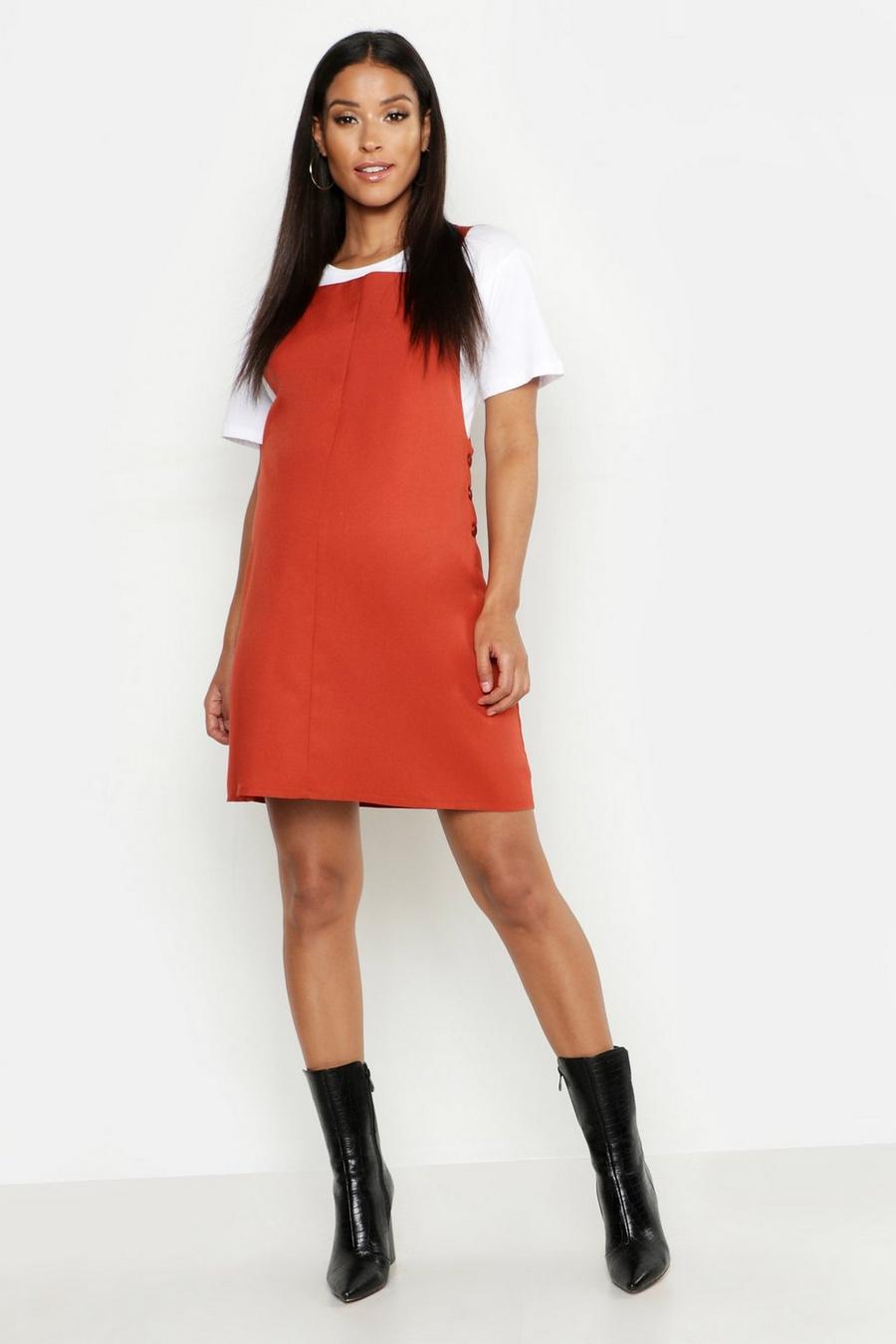 Rust Maternity Woven Grow With Me Pinafore Dress image number 1
