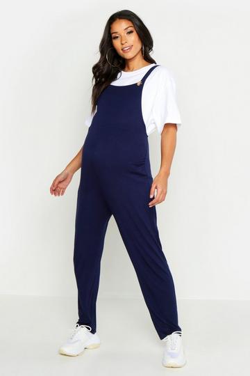 Navy Maternity Jersey Knit Lounge Overalls