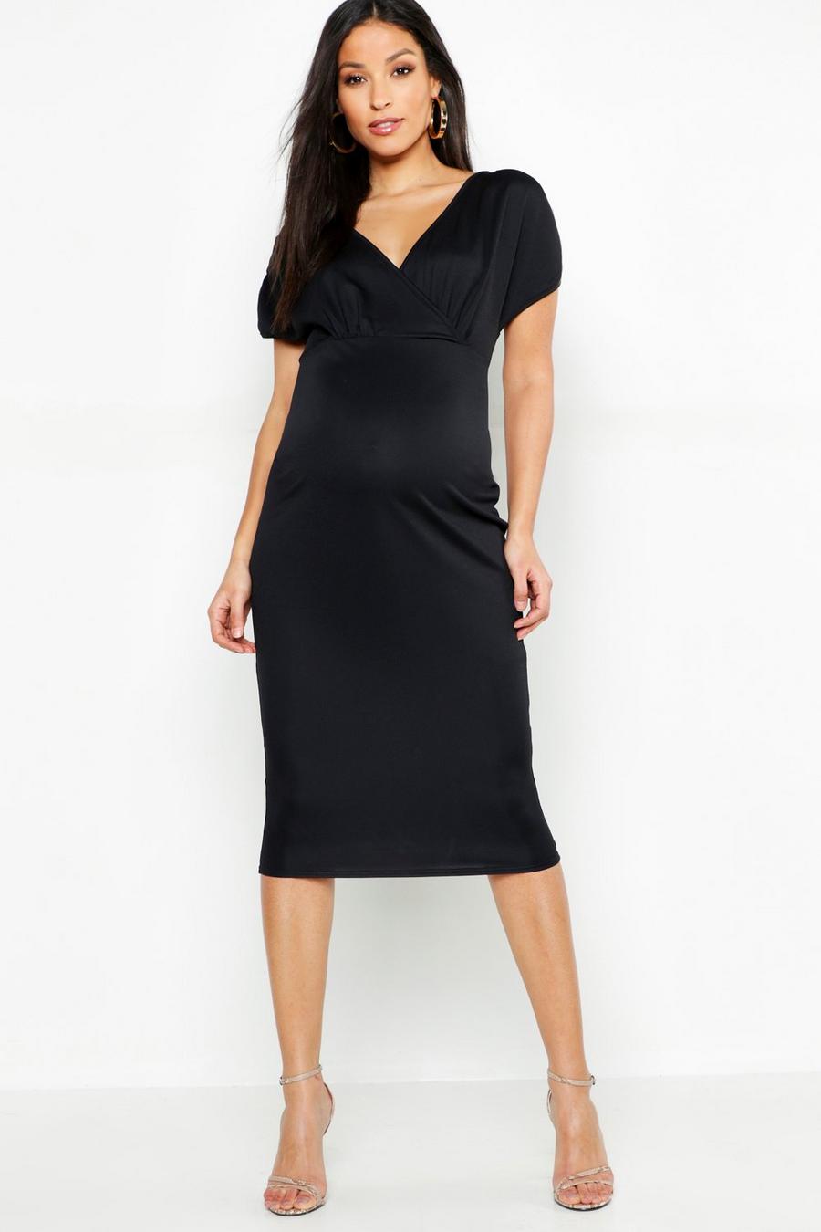 Maternity Ruched Sleeve Wrap Front Midi Dress image number 1