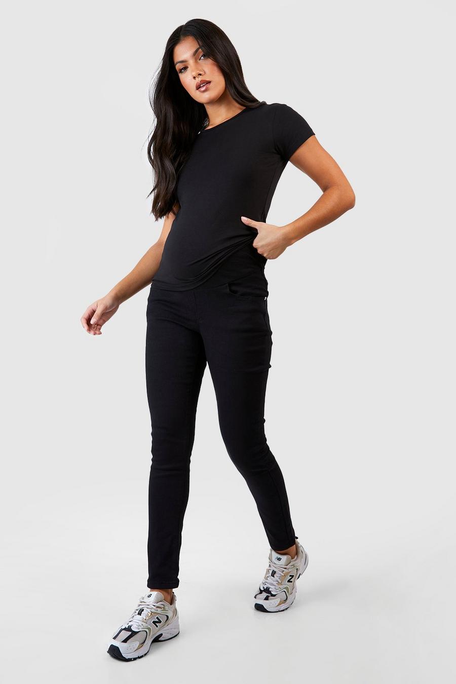 Washed black Maternity Over Bump Skinny Stretch Jeans image number 1