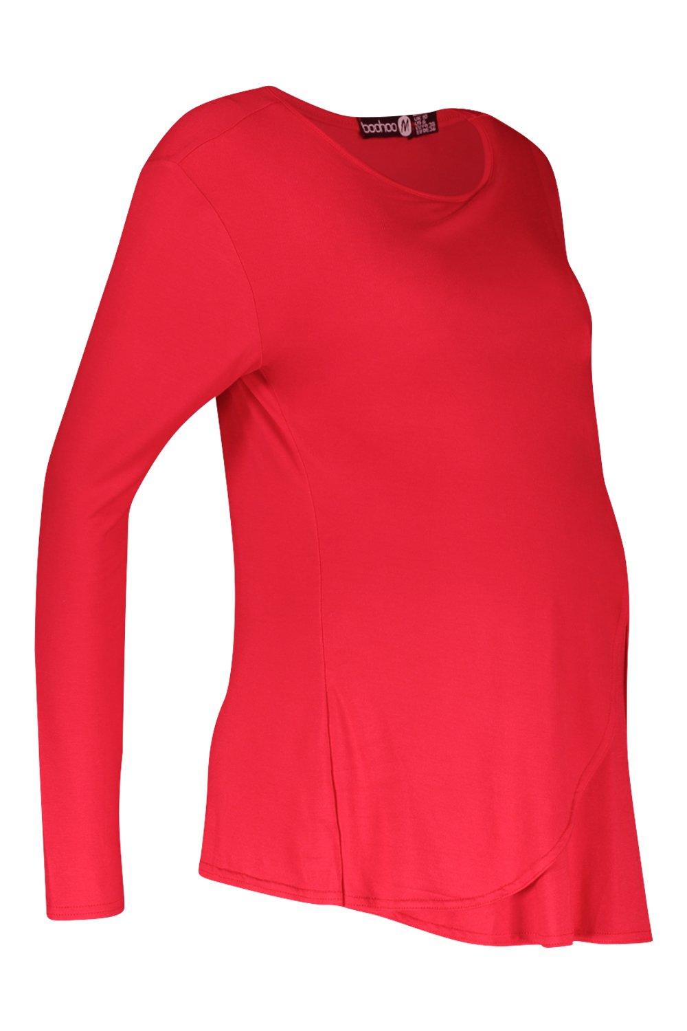 Red Maternity Long Sleeved Nursing Top