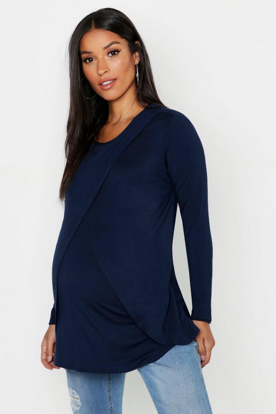 Navy Maternity Long Sleeved Nursing Top image number 1