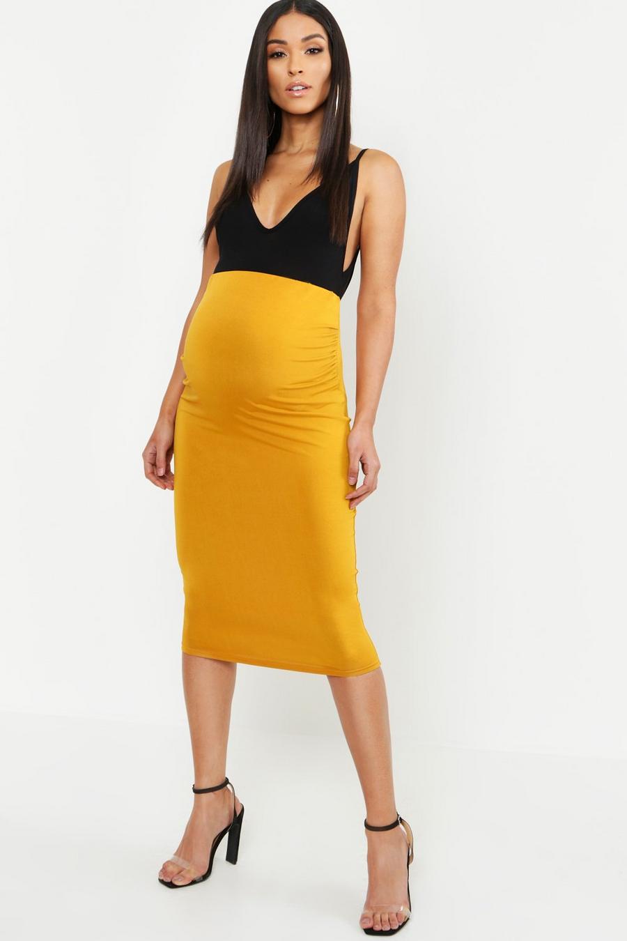 Mustard Maternity Over The Bump Hold In Midi Skirt image number 1