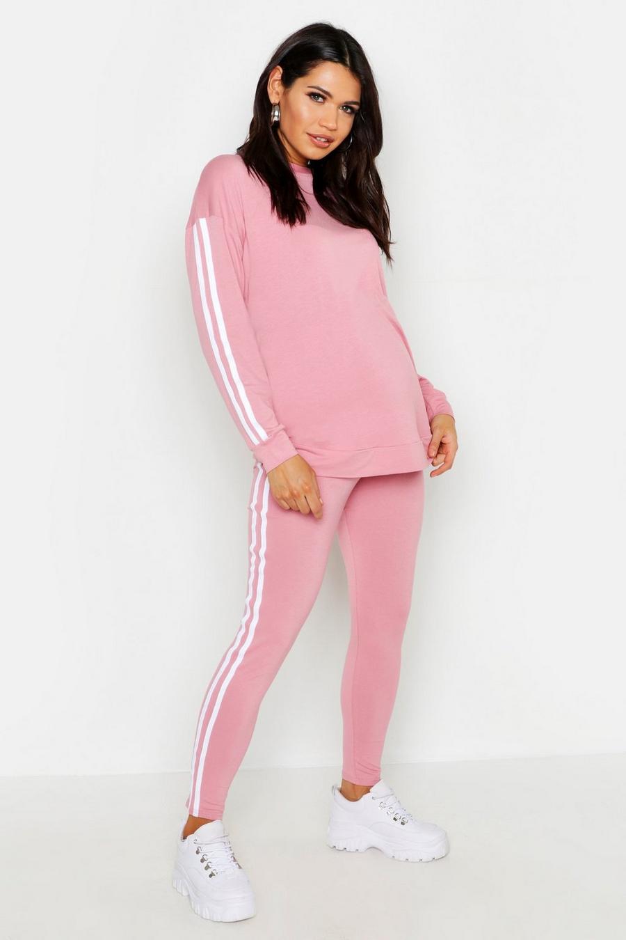 Dusky pink Maternity Contrast Stripe Loungewear Set image number 1