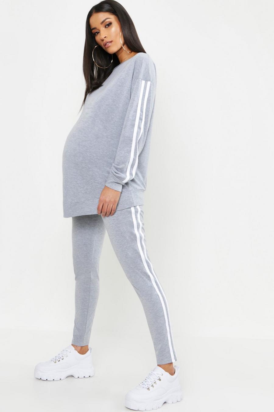 Light grey Maternity Contrast Stripe Loungewear Set image number 1