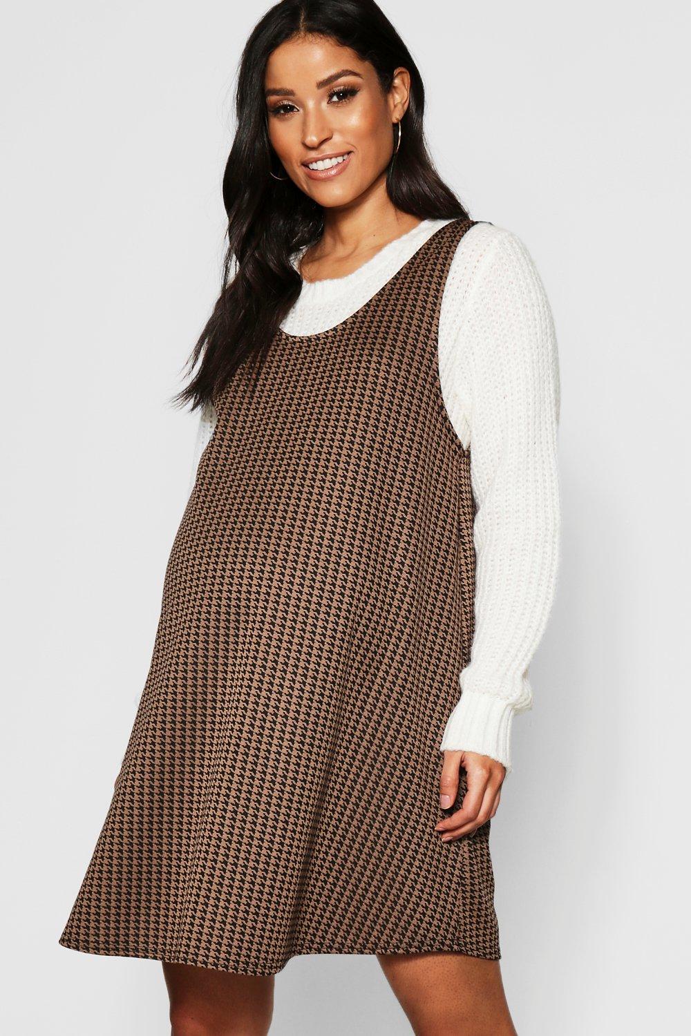 Maternity Dog Tooth Swing Pinafore Dress