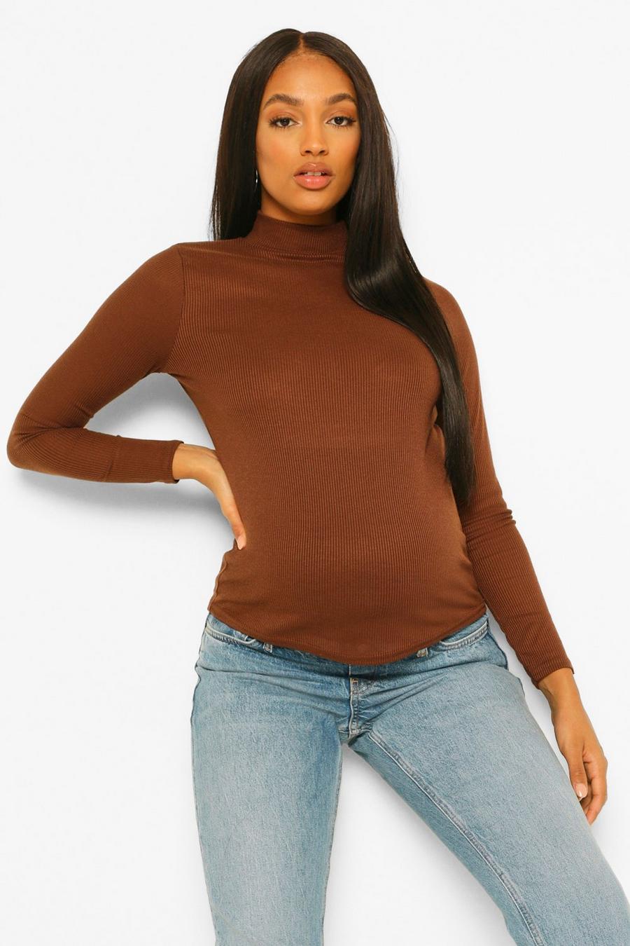 Chocolate Maternity Roll Neck Rib Top image number 1