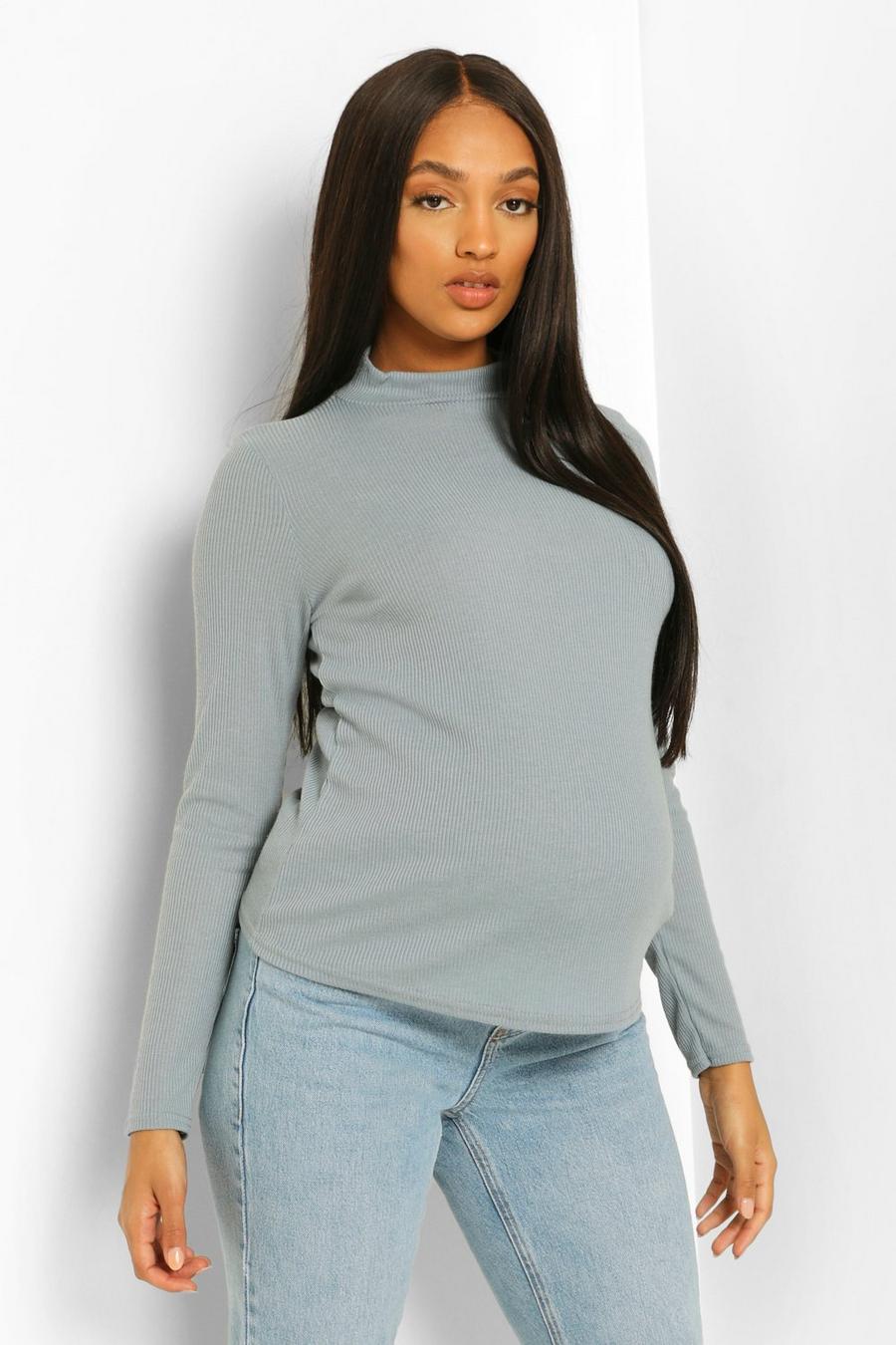 Dusty blue Maternity Roll Neck Rib Top image number 1