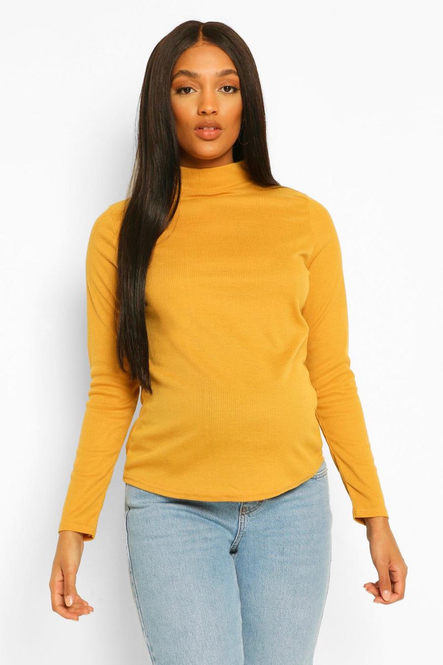 Mustard Maternity Roll Neck Rib Top image number 1