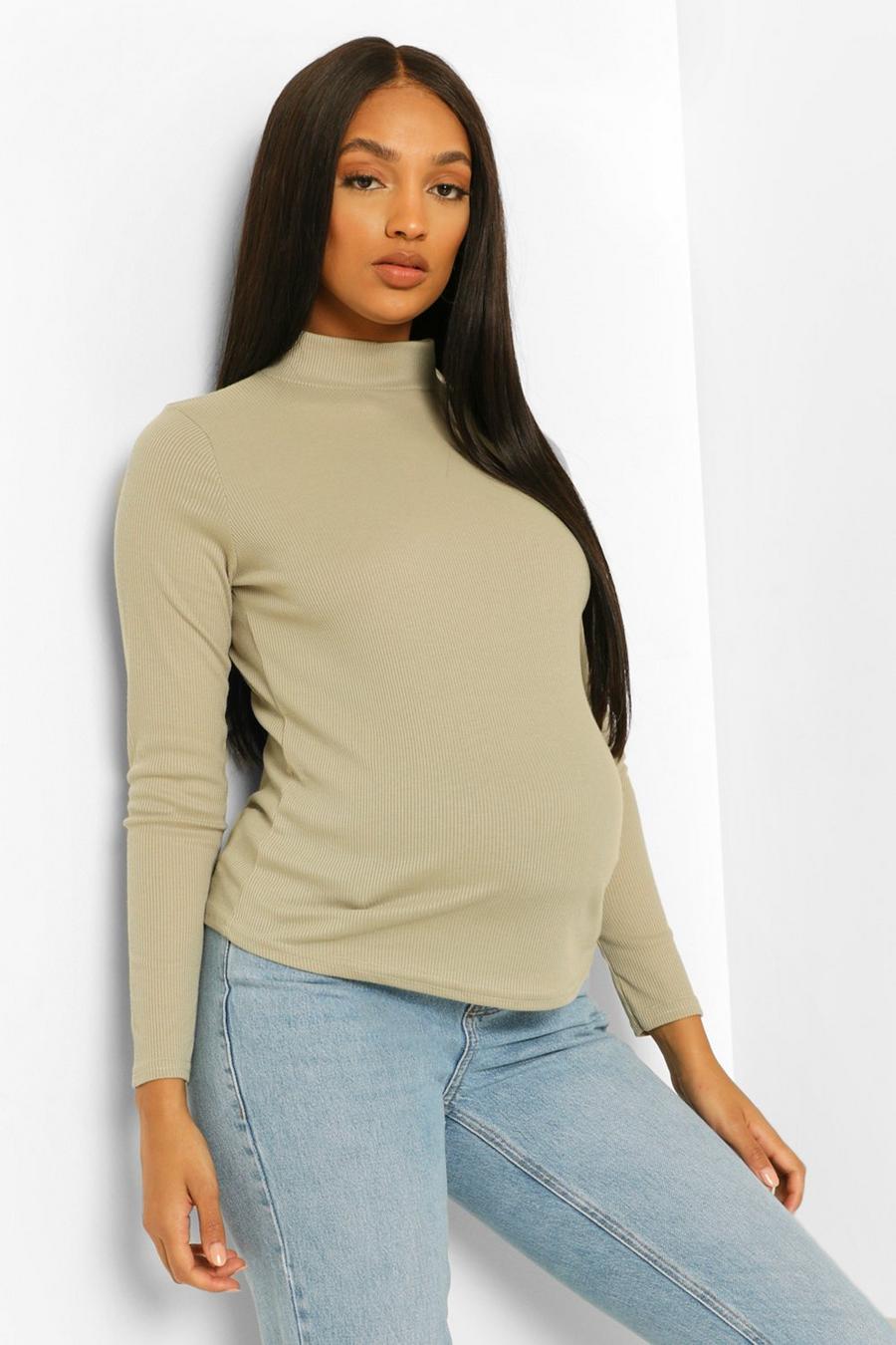 Sage Maternity Roll Neck Rib Top image number 1