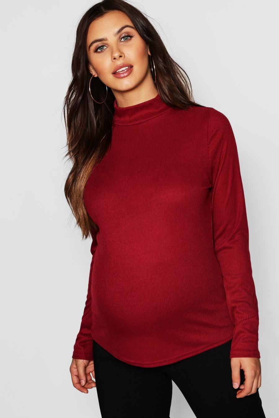 Wine Maternity Roll Neck Rib Top image number 1