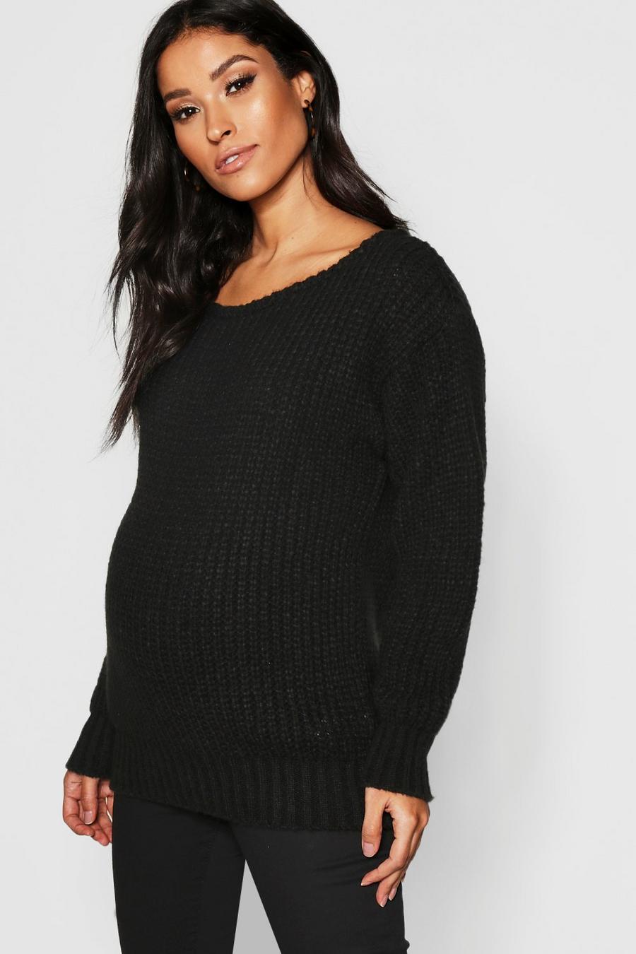 Black Maternity Slash Neck Knitted Sweater image number 1