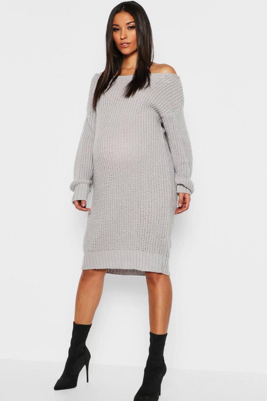 Silver Maternity Slit Neck Knitted Sweater Dress image number 1