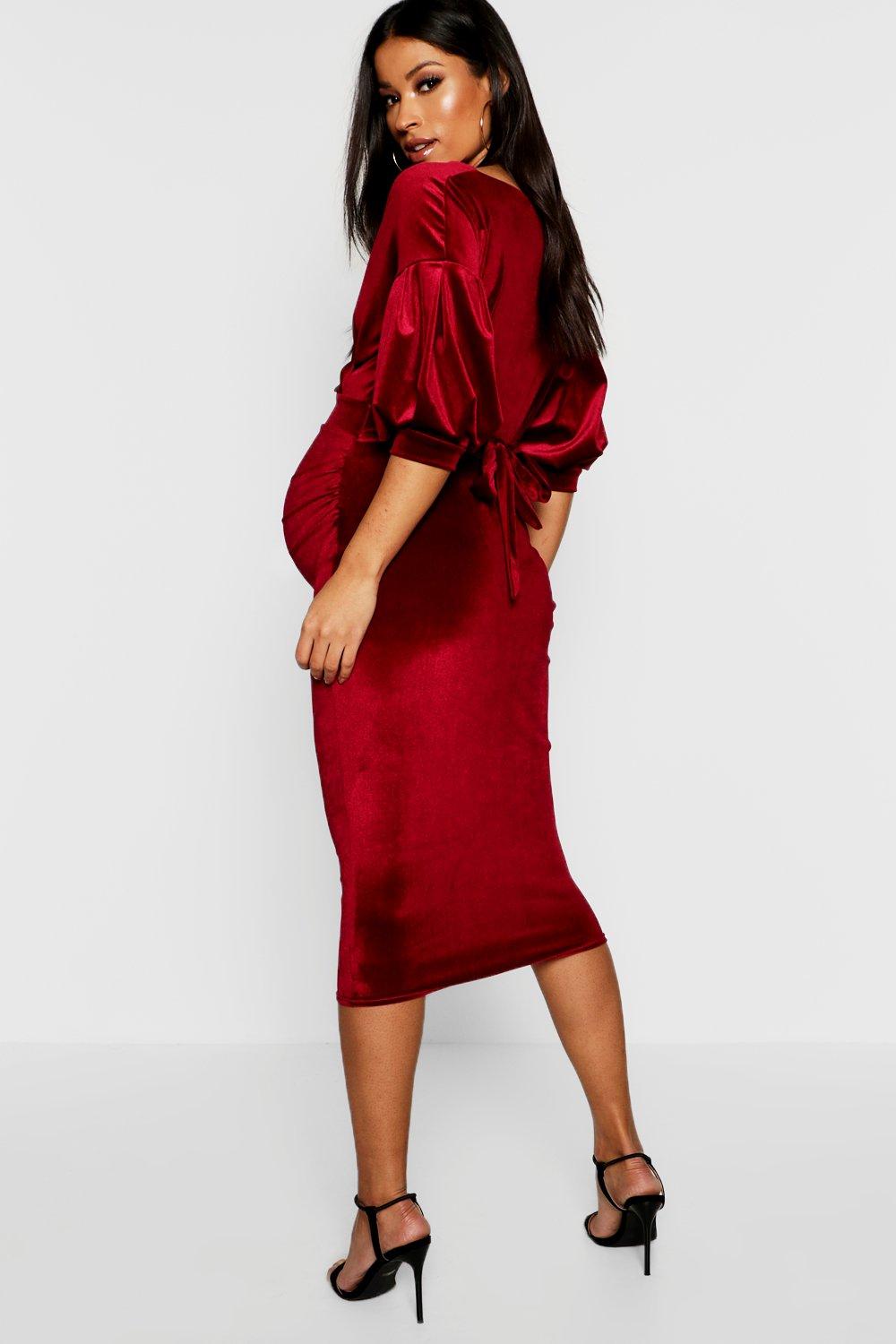 boohoo red maternity dress