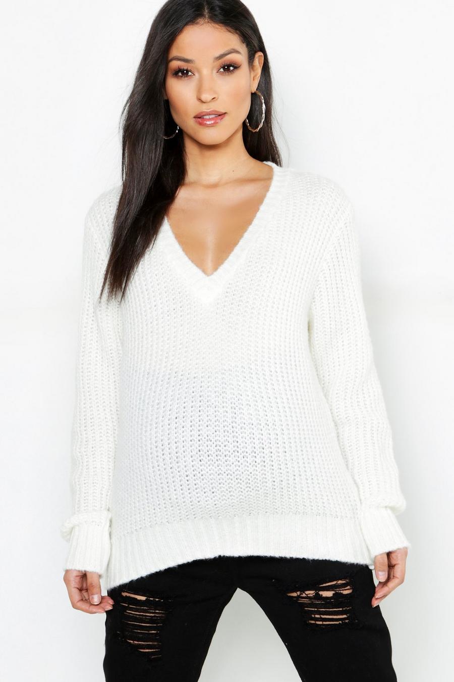 Maternity V Neck Knitted Sweater image number 1