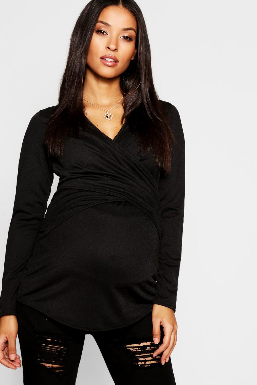 Black Maternity Nursing Wrap Top