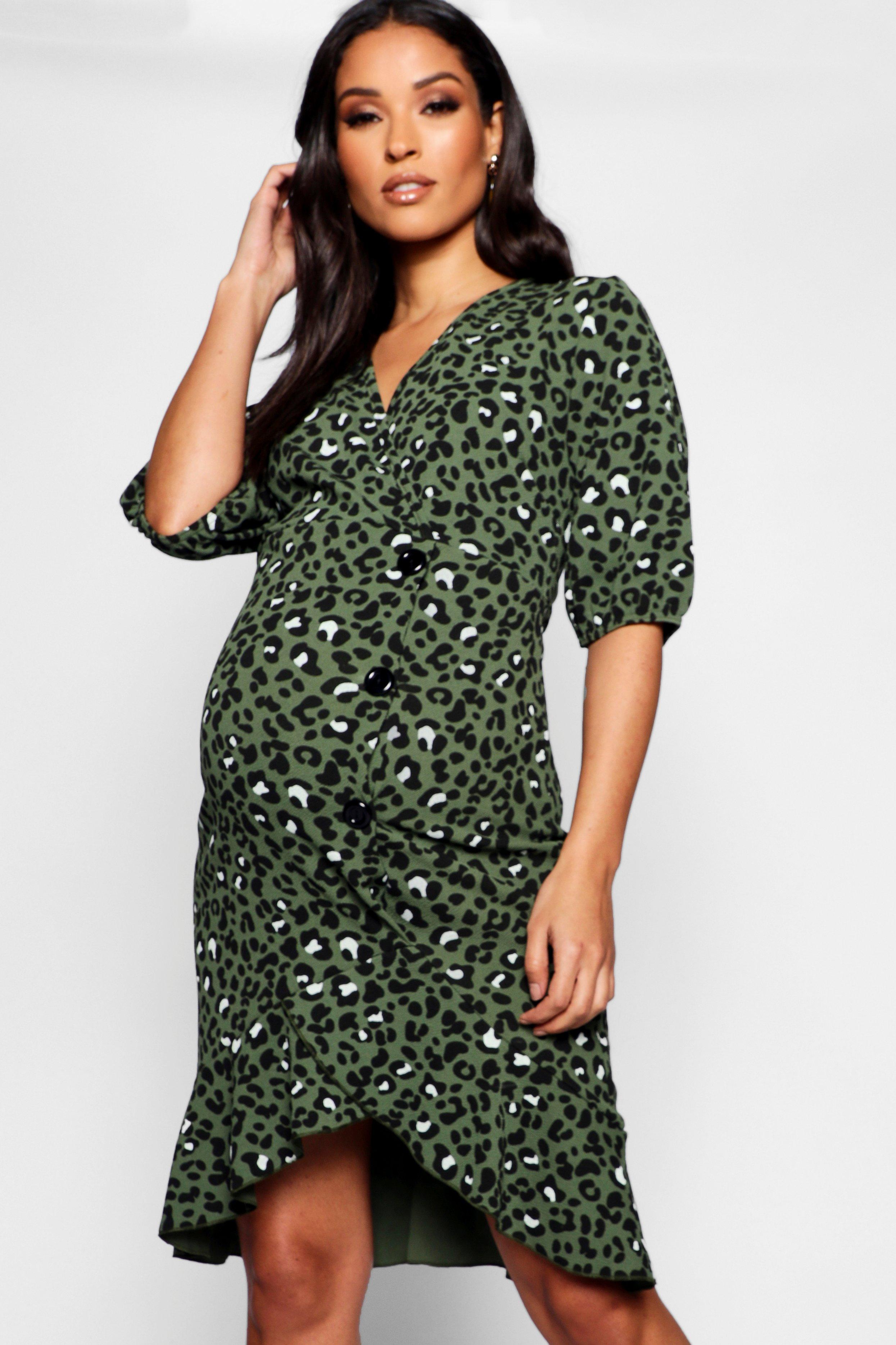 Boohoo maternity shop leopard print dress