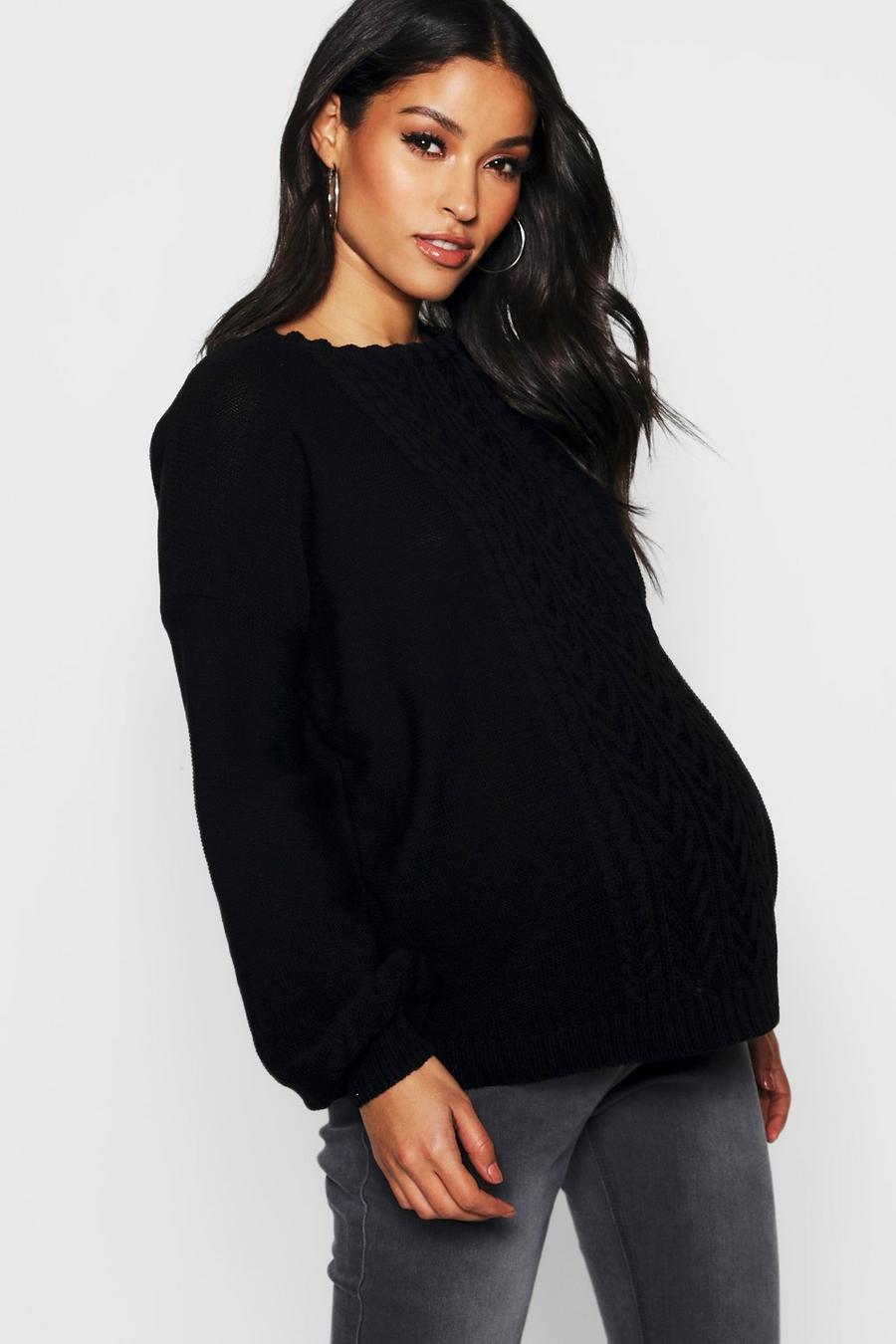 Maternity Cable Knitted Balloon Sleeve Sweater image number 1