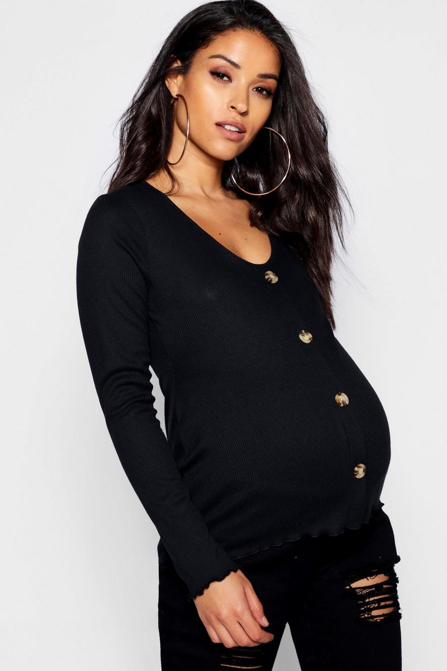 Maternity Soft Rib Lettuce Trim Button Up Top image number 1