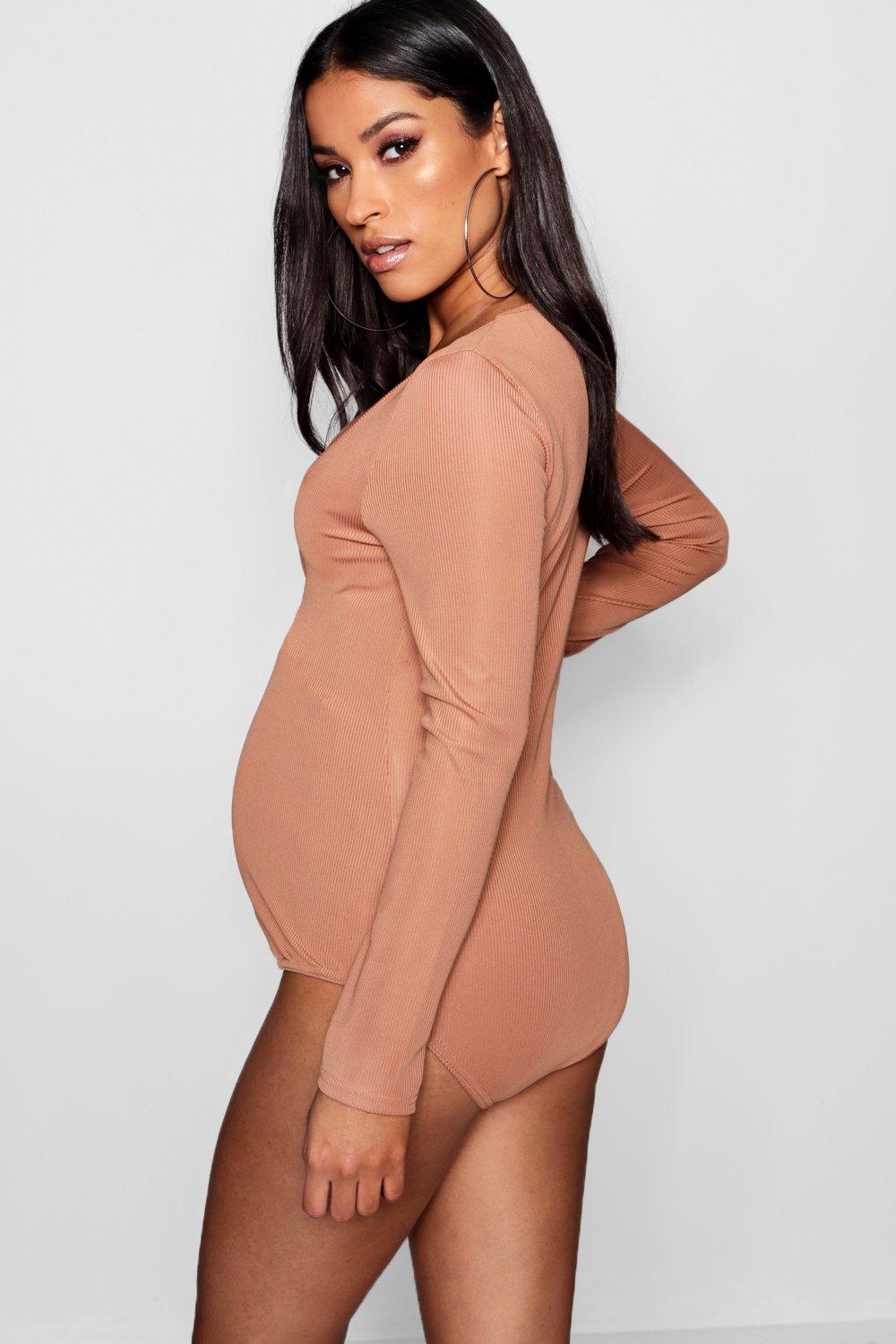 Maternity Long Sleeve Rib Square Neck Bodysuit