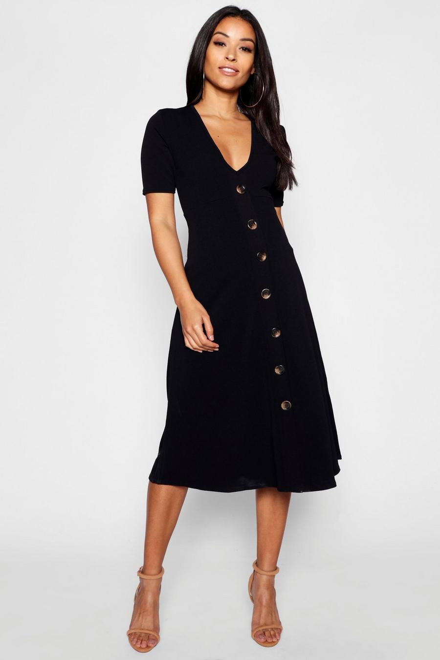 Black Maternity Horn Button A Line Midi Dress image number 1