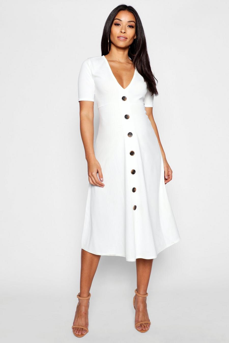 Ivory white Maternity Horn Button A Line Midi Dress
