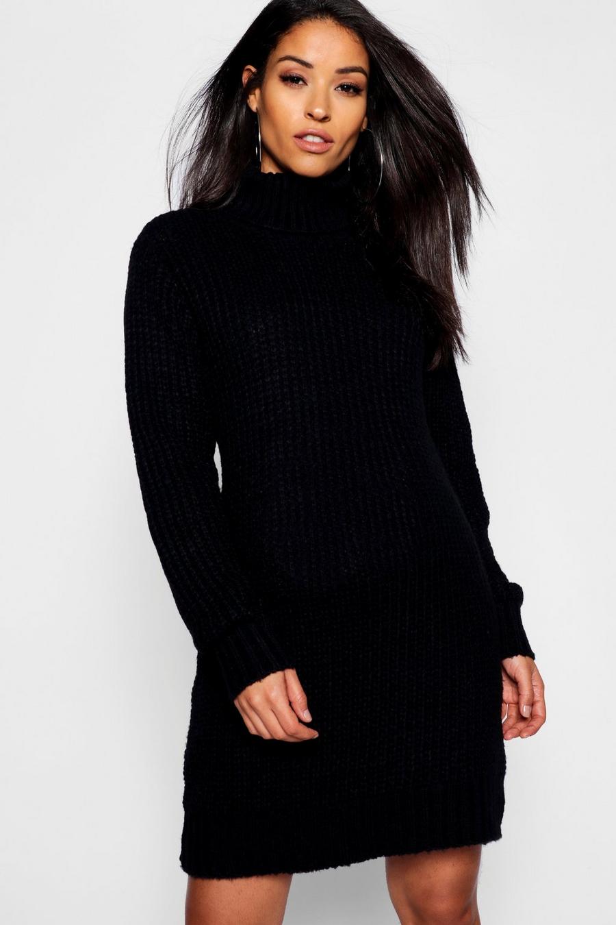Black Maternity Soft Knit Turtleneck Sweater Dress image number 1