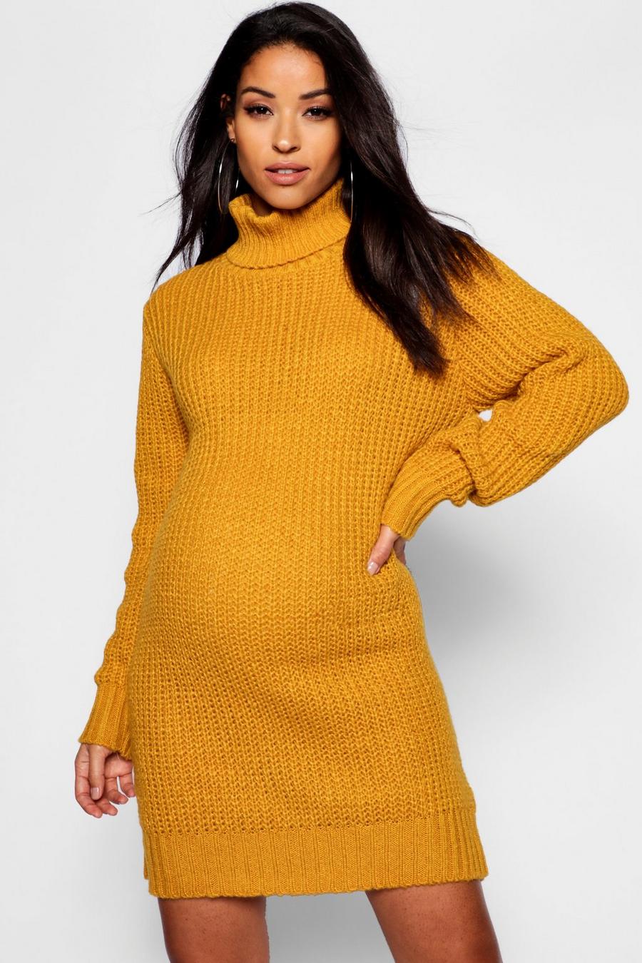 Mustard Maternity Soft Knit Roll Neck Jumper Dress image number 1