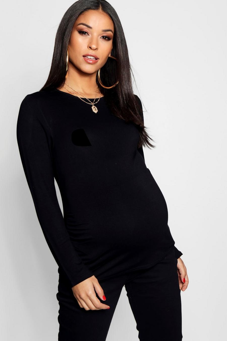 Maternité - T-shirt froncé à manches longues, Noir