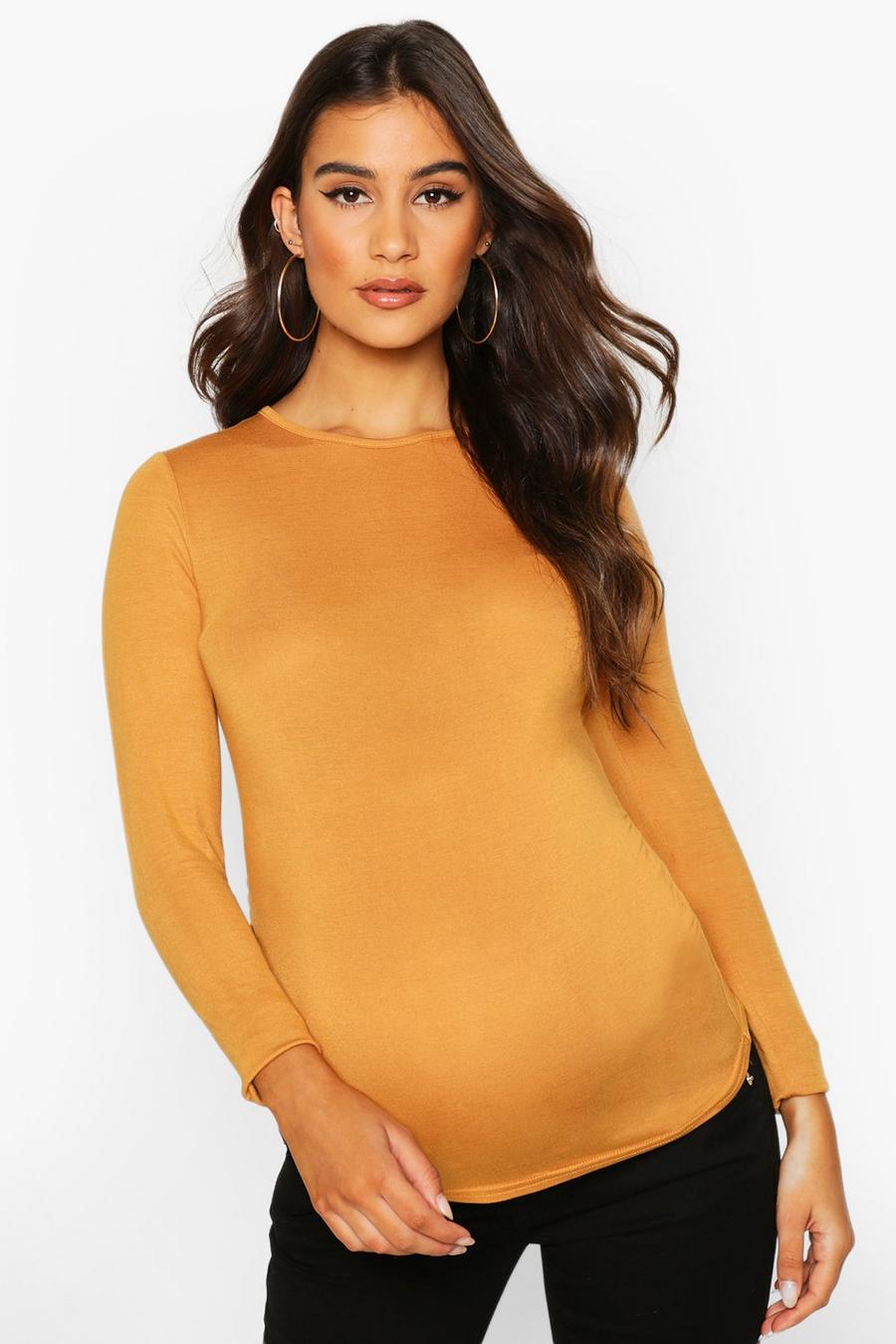 Mustard Maternity Long Sleeve Ruched T Shirt image number 1