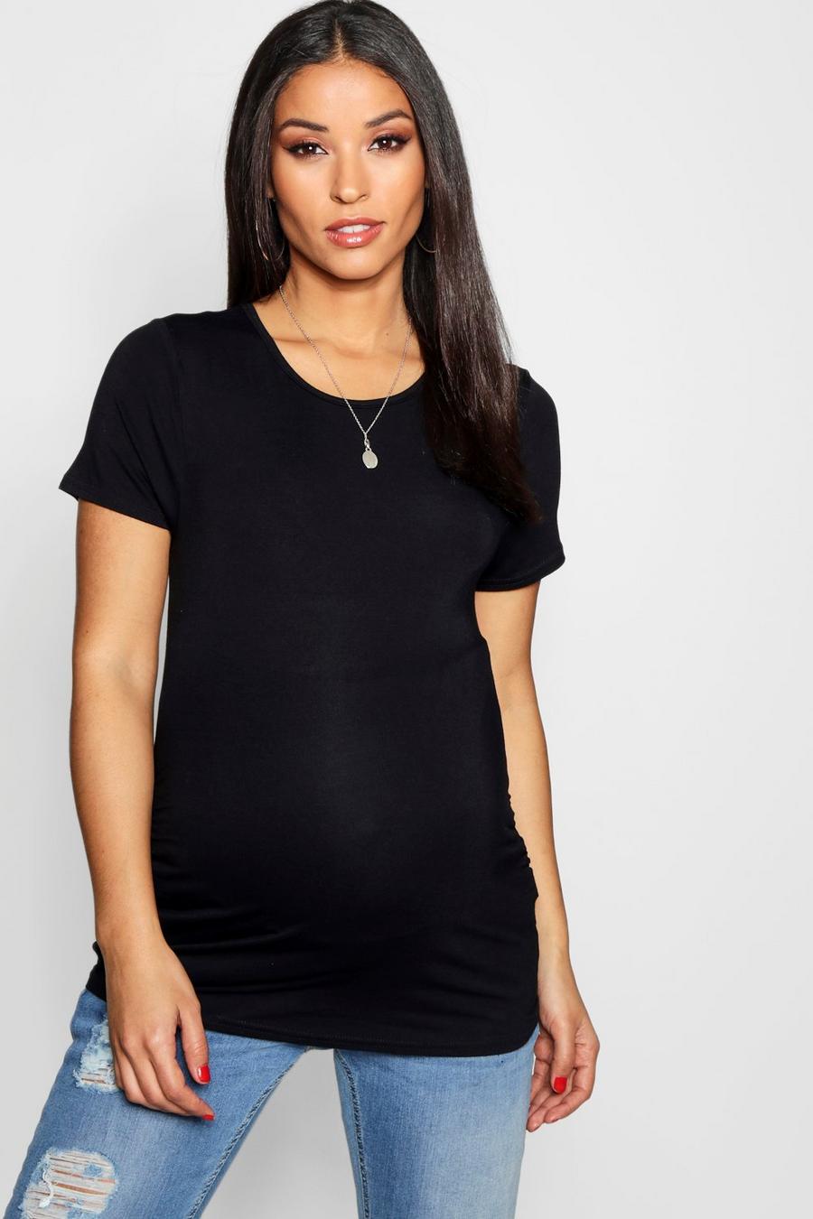 Black Maternity Basic Ruched Side T Shirt image number 1