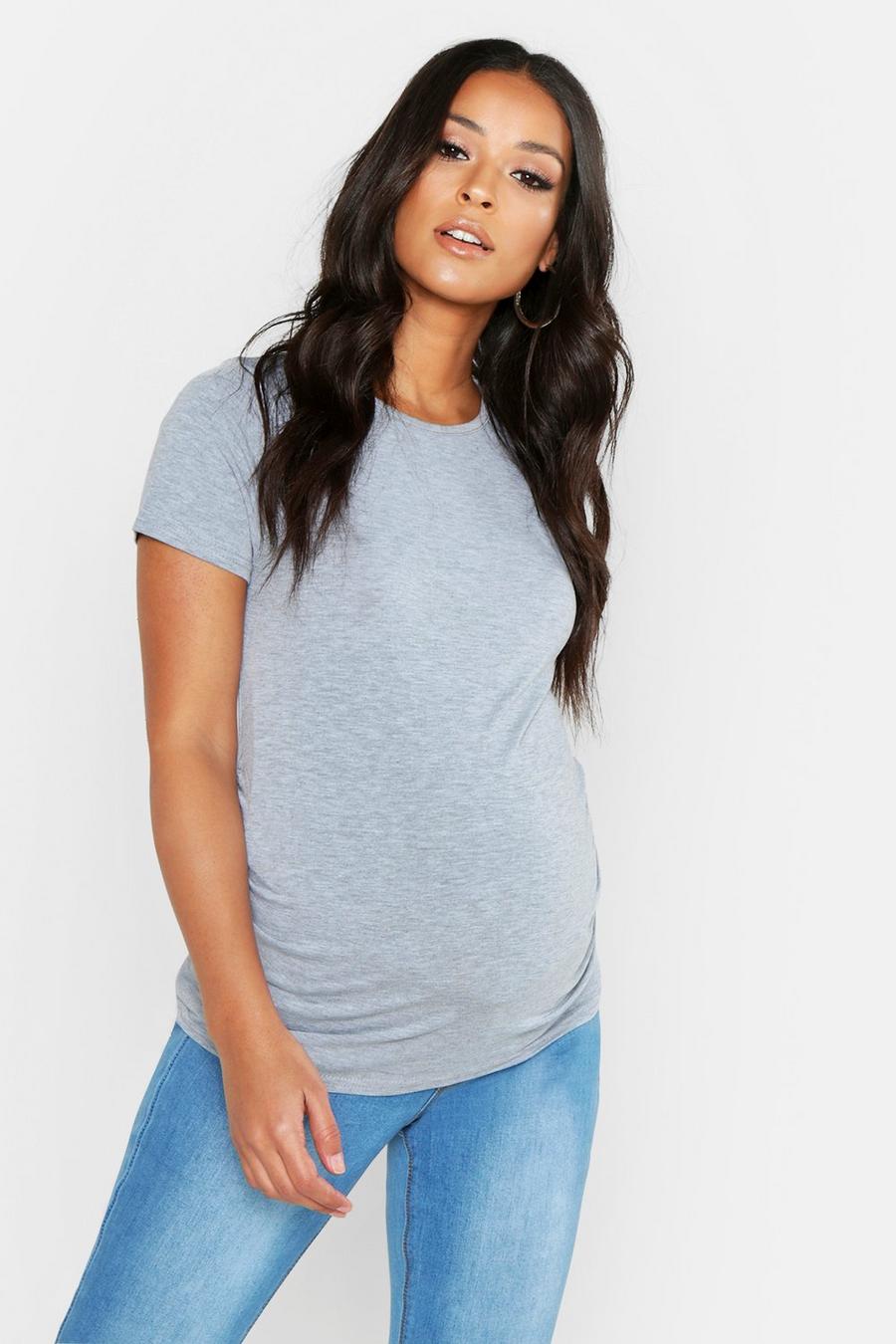 Grey Maternity Basic Ruched Side T Shirt image number 1