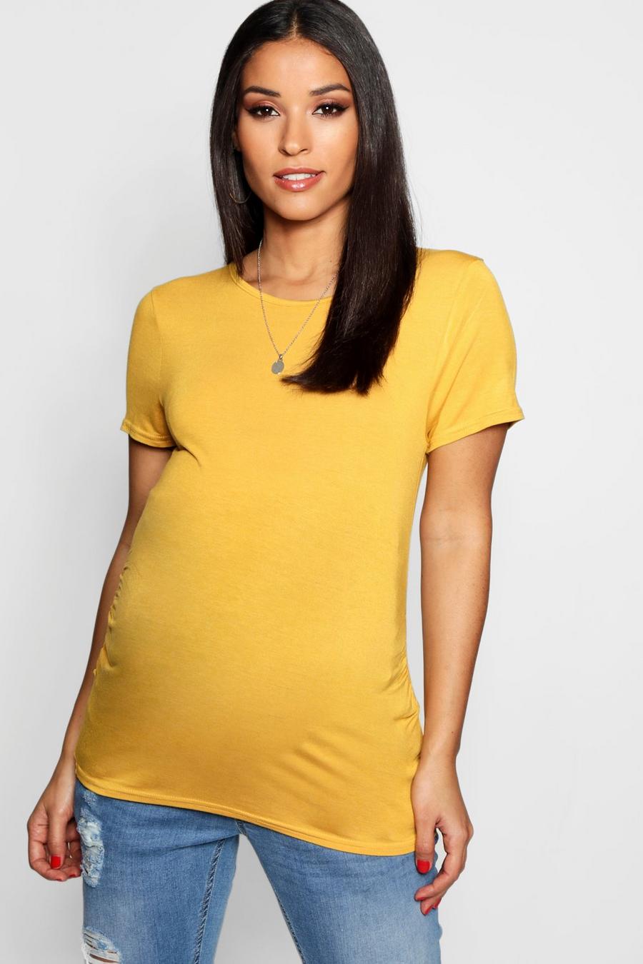 Mustard Zwangerschap Basic T-Shirt Met Geplooide Zij image number 1